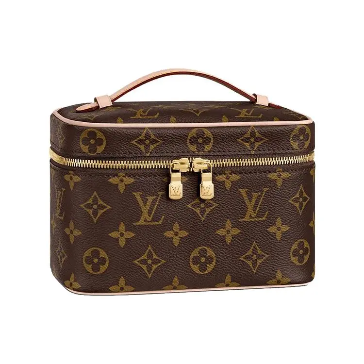 Louis Vuitton Mini Cosmetic Bag for Women – Elegant Brown Coated Canvas with LV-Monogram Metal Zipper