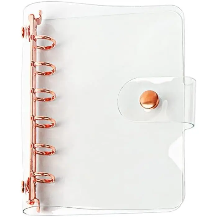 A7 Soft PVC Binder Cover Clear Rose  Refillable Budget Binder 6-Holes Loose Leaf Notebook Binders Round Ring Personal Planner Pages Protectors with Snap Button Closure File Folder