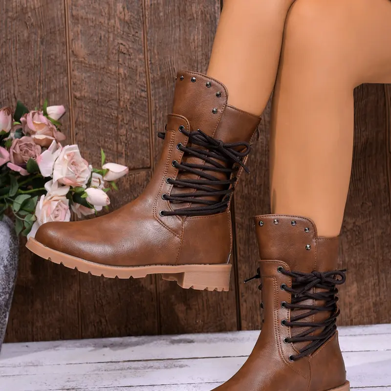 Women's Classic Work Boots, Business Fashion Boots, Durable Rubber Sole, Side Zipper Design, Versatile Streetwear Shoes for Fall & Winter