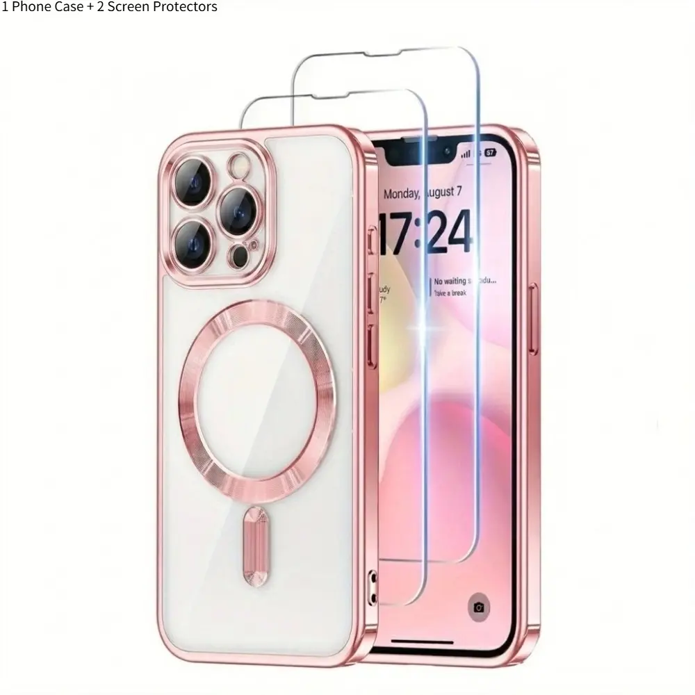 Phone Case - 3pcs [1 Phone Case with 2X Clear Screen Protectors] Luxury Clear Plating Ultrathin Case for Iphone 17E/16E Magnetic Lens Film Protect Cover