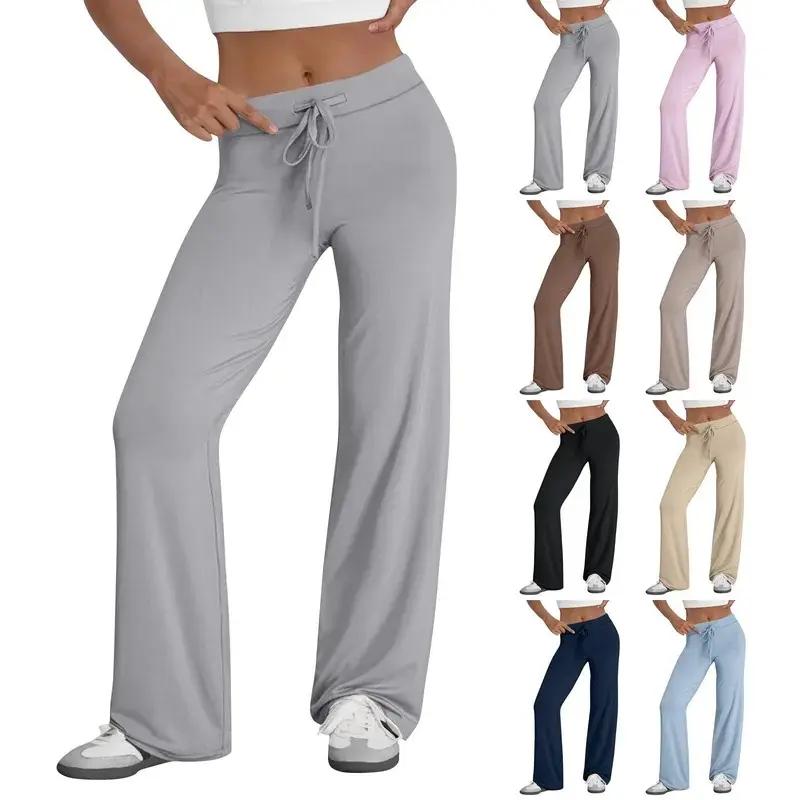 Activewear Women Wide Leg Pants Casual Cotton Yoga Pants With Pockets Waist Drawstring Baggy Sweatpants Flare Leggings,High-Waist,Leopard,Print,Back,Workout,Flared,tummy,control,bootcut