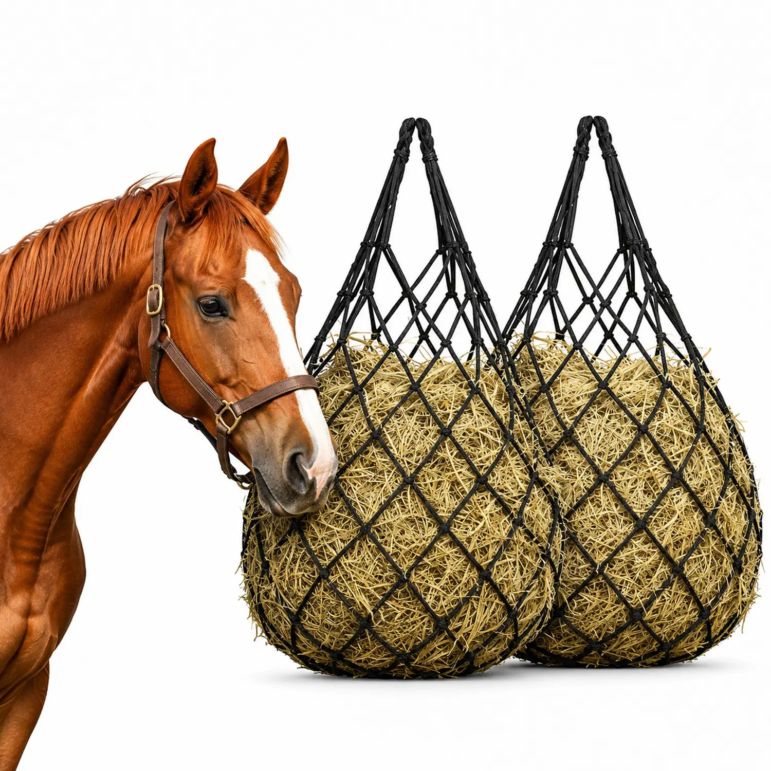2-Pack Horse Hay Net, Slow Feeder Hay Net for Horses, Stall Equipment for Horses, Cattle, Goats, Barn Supplies