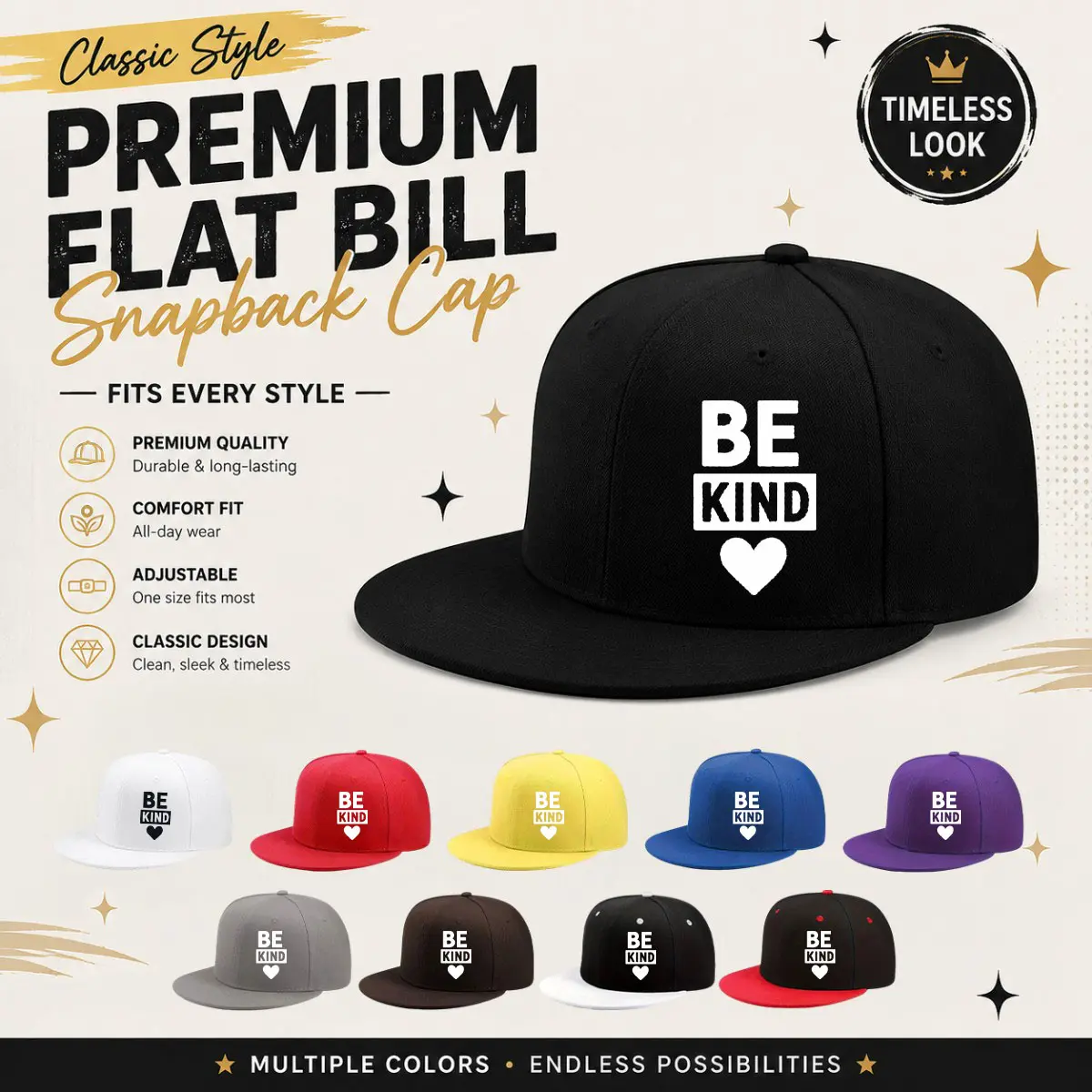 "BE KING "printed flat brimmed hat suitable for outdoor sports, with multiple colors to choose from and adjustable, suitable for both men and women
