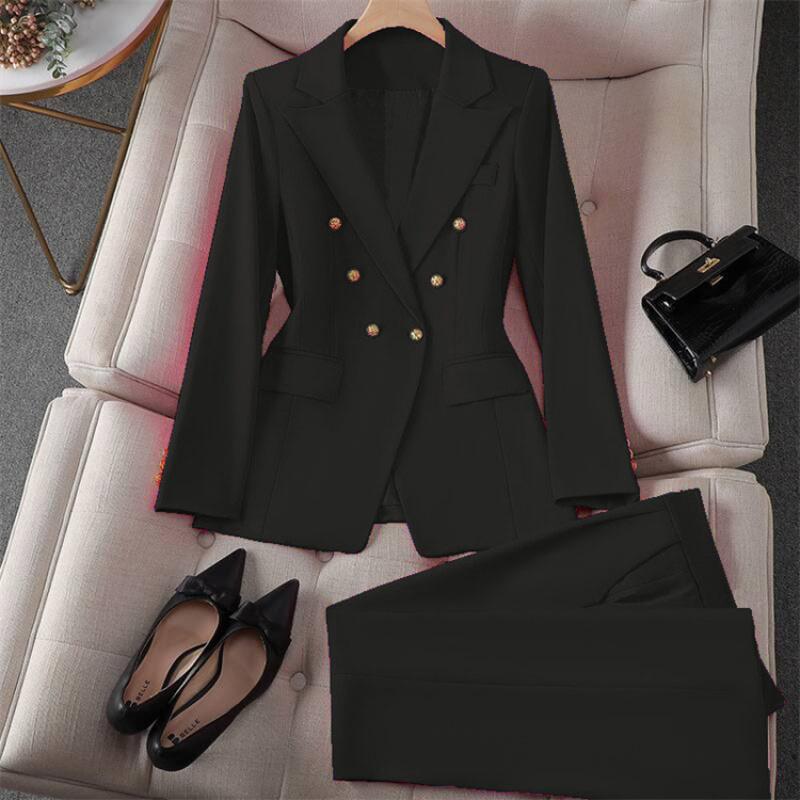 Vintage Blazer Slim Fit Fashion 2025 Women Korean Style Casual Design Sense Top and Trousers Set233