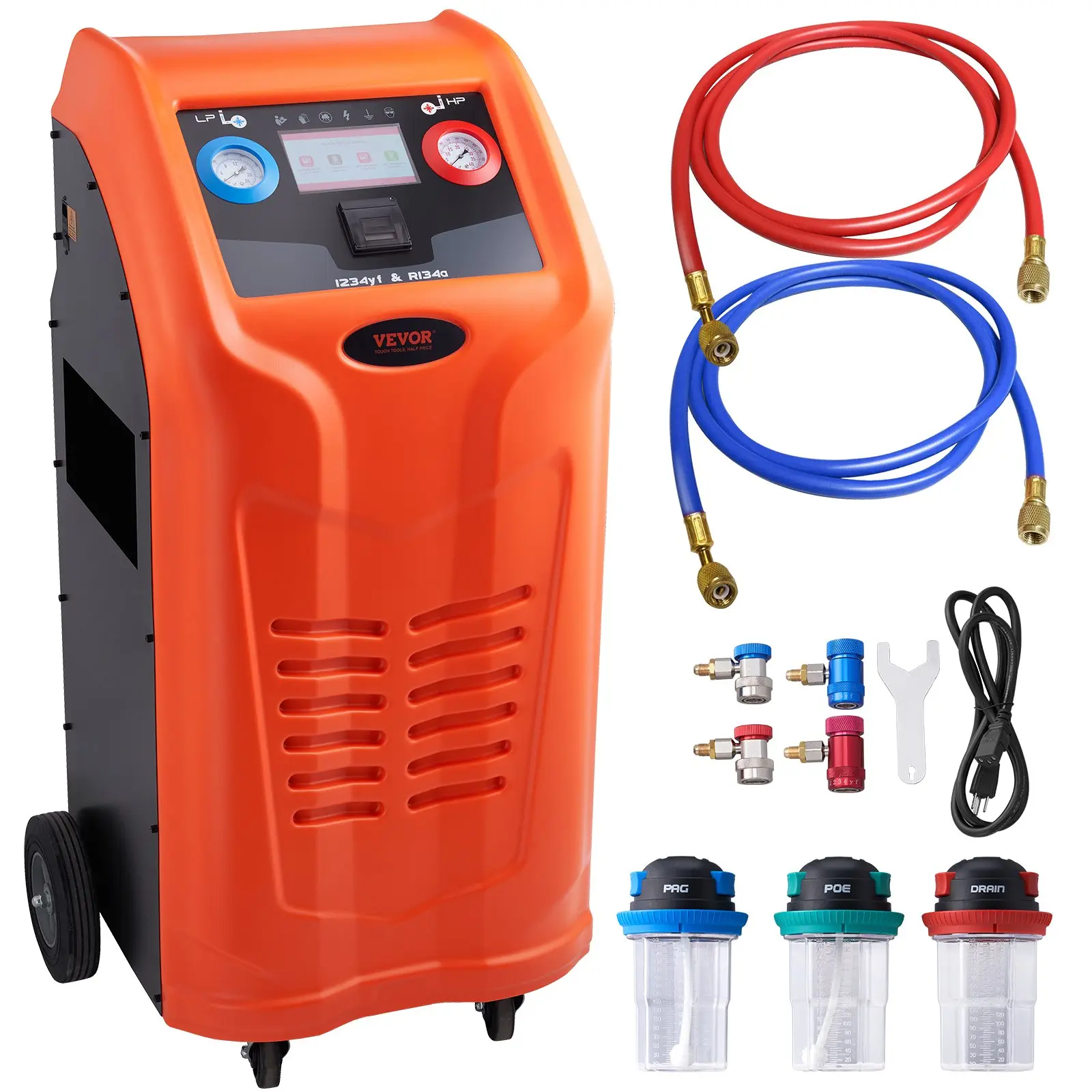 VEVOR Fully Automatic Refrigerant Machine for Automotive HVAC Systems, 1000W 120V Dual Cylinder AC Unit with Electronic Scale, Compressor & Tank, 1000w power, Compatible with R134A-R1234YF