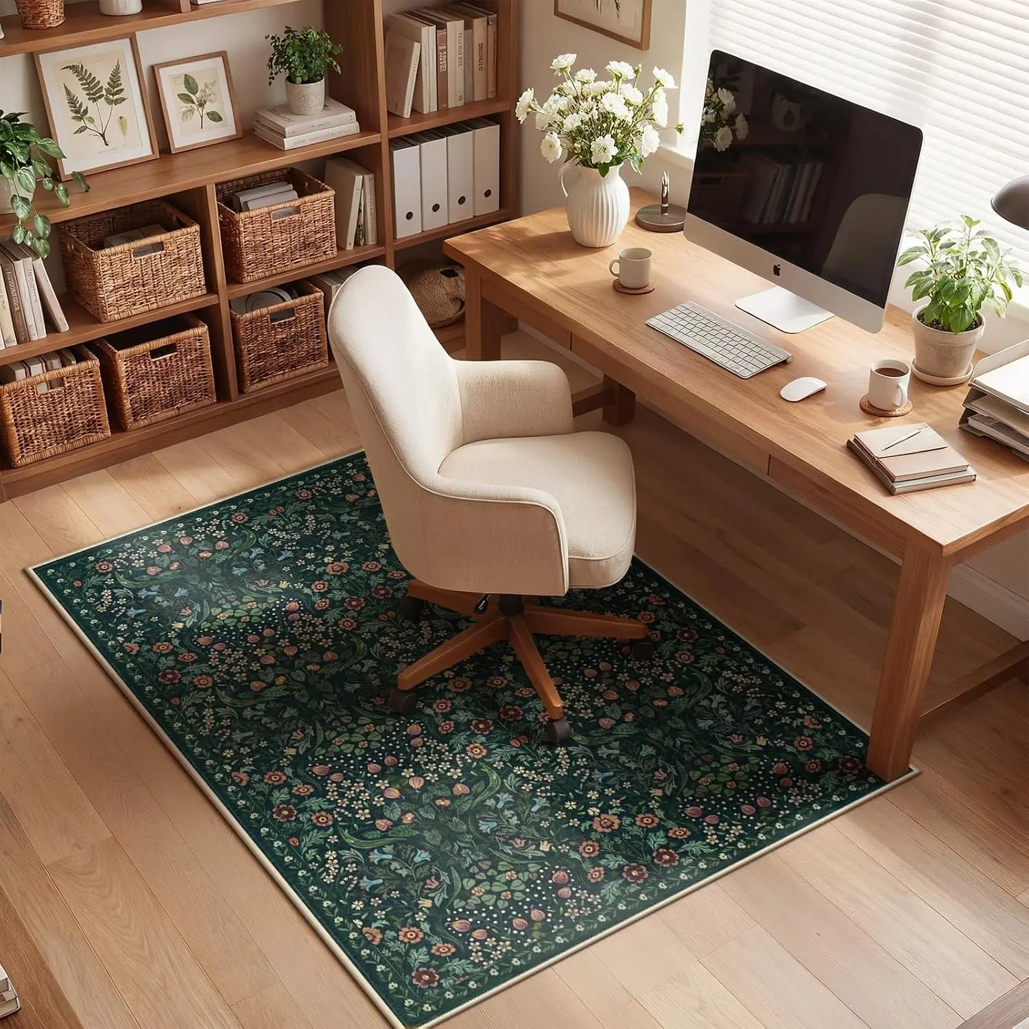 Floral Office Chair Mat for Hardwood Floor, 36"x48" Desk Chair Mat for Hard Floors, Under Desk Rug for Rolling Chair, Anti-Slip Computer Chair Mat, Low Pile Carpet Protector Mat