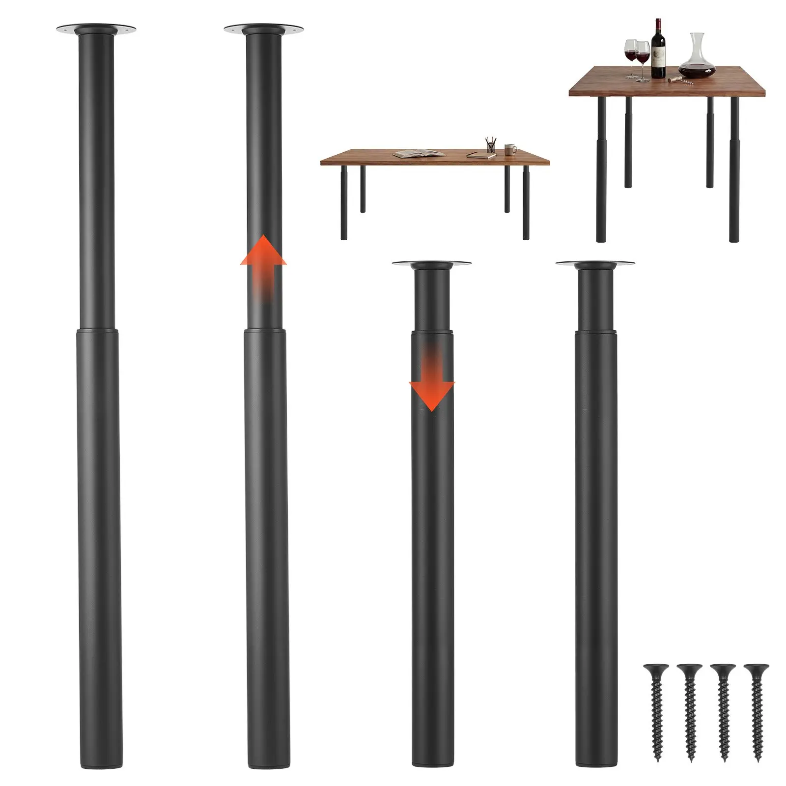 VEVOR Adjustable Table Legs, 28-43.3 in Steel Furniture Legs, 1200 lbs Max Load Heavy Duty, Quick Installation, Ideal for Home Office Desk DIY, Coffee Dinner Bar Tables, Workbenches, Set of 4, Black