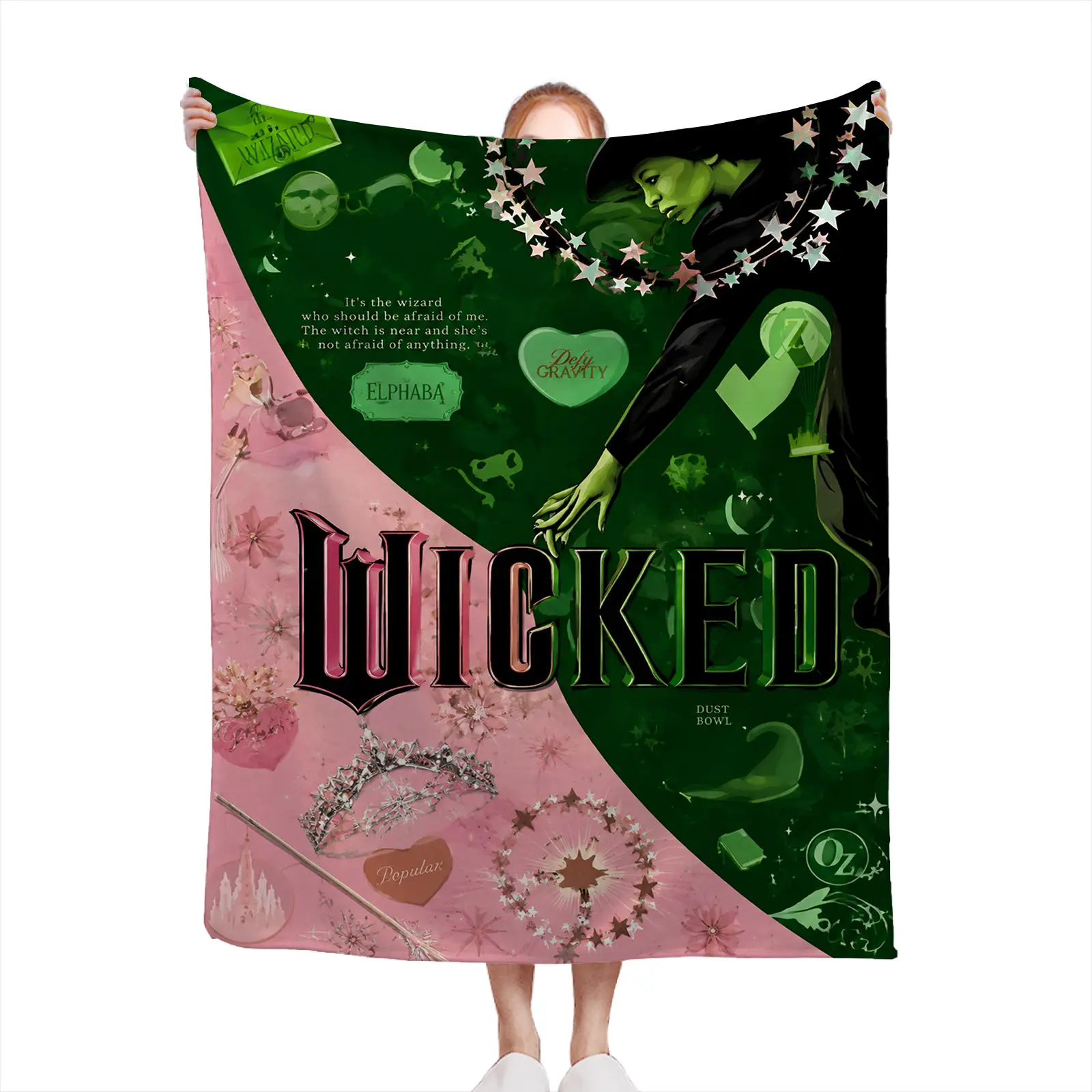 Elegant-Wicked-Elphaba-Glamor Soft Cozy Throw Blanket Polyester Wicked Musical Green Pink Collage Print Lightweight Decorative Sofa Bed Cover Autumn Winter Gift For Fans