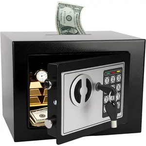 Mini Electronic Safe Box with Digital Keypad & Keys, 0.23 Cubic, 9.06"Wx6.69"Dx6.69"H,Small Safe Deposit Boxes with Coin Slot, Safety Boxes for Home Office Dorm, Money safe,For Cash,Gun(Black)