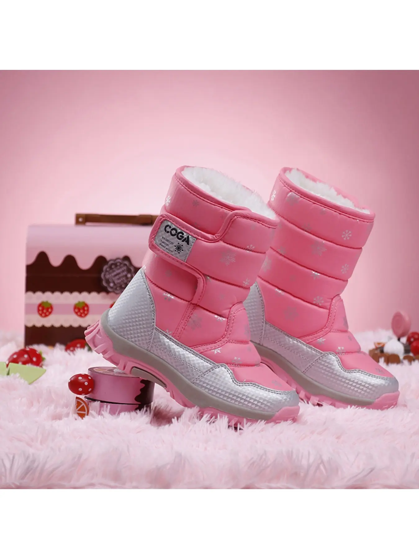 Winter Campus Children's Snow Boots for Girls - Thickened Fluffy Warm High-Waist Cotton Shoes for Outdoor Hiking and Trekking Boots Fuzzy Boots