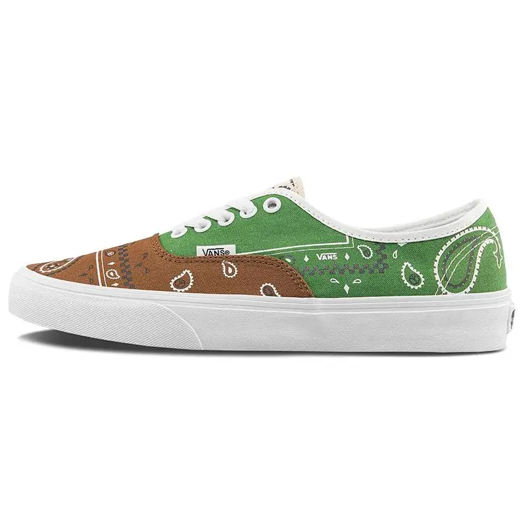 Vans Authentic Classic Casual Low-Top Canvas Shoes for Men and Women in Brown Green Paisley Pattern Verifiable, with credentials and supporting global authentication
