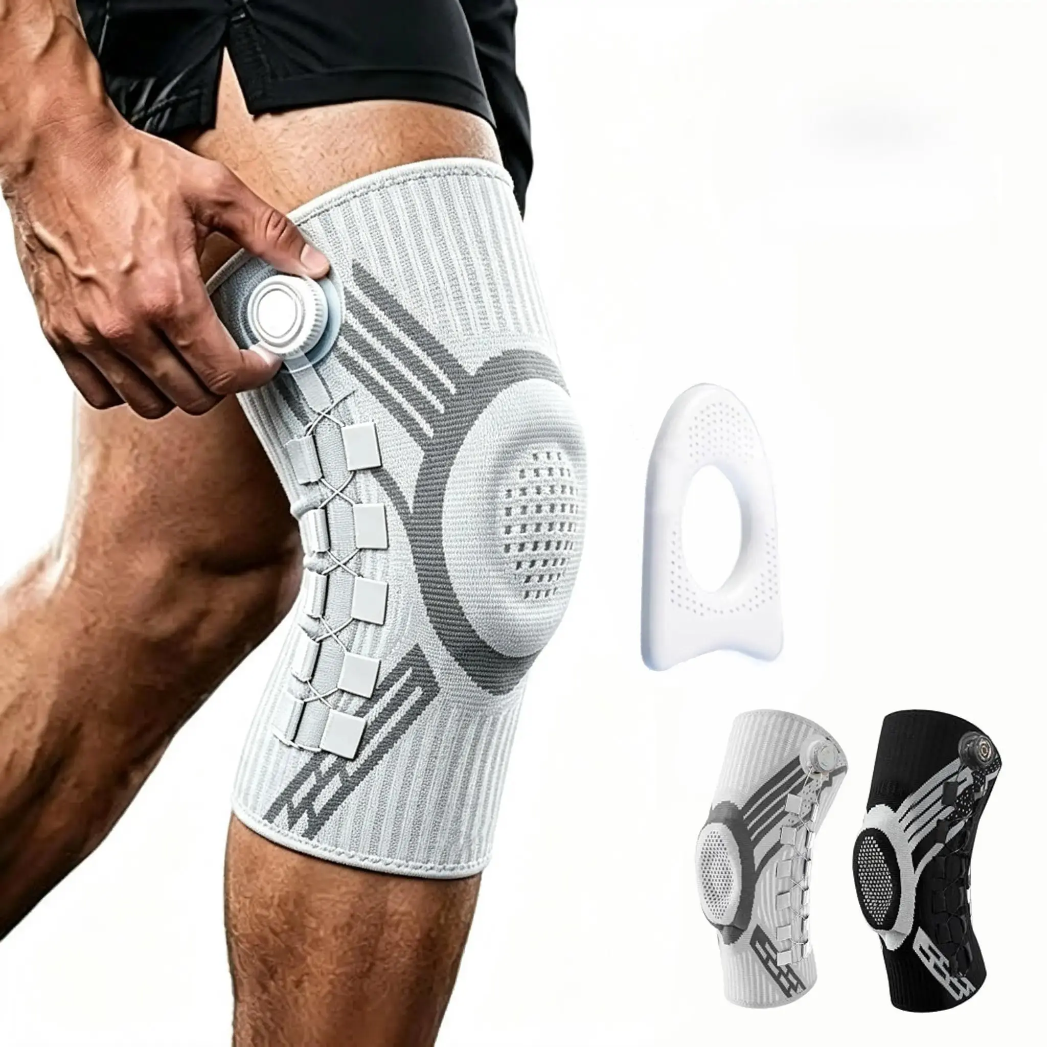 Knob Knee Brace With Micro-Adjustment Dial System Unisex| Anti Slip Breathable Wrap, Alternative Knee Sleeve Design, Support For Running And Gym Workouts, Sports Fitness Activities