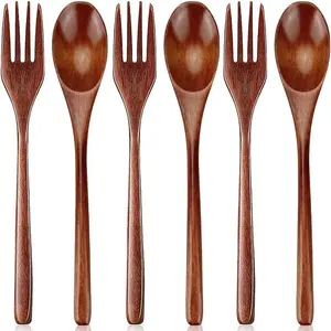 Reusable Wooden Bamboo Cutlery Set with Spoon and Fork, Portable Reusable Flatware Utensils for Japanese Korean Daily Lunch Use