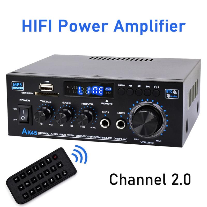 WOOPKER AK45 300W/AK45 Pro 400W Bluetooth 5.0 Stereo Amplifier HiFi 2.0 Channel Power Amp with USB SD RCA Dual Microphone Support for Karaoke Home Theater Party Audio Streaming  karaoke machine
