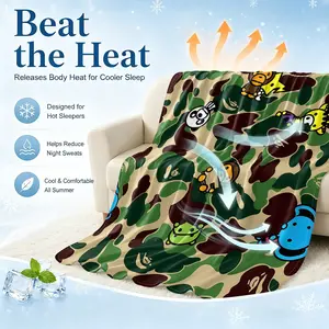 Camouflage Cartoon Print Cooling Blanket for Hot Sleepers Q-Max >0.25 Summer Blanket Thin Lightweight Breathable Soft Double Side Enhanced Cooling Mat for Bed Couch Sofa, Keep Cool for Night Sweats