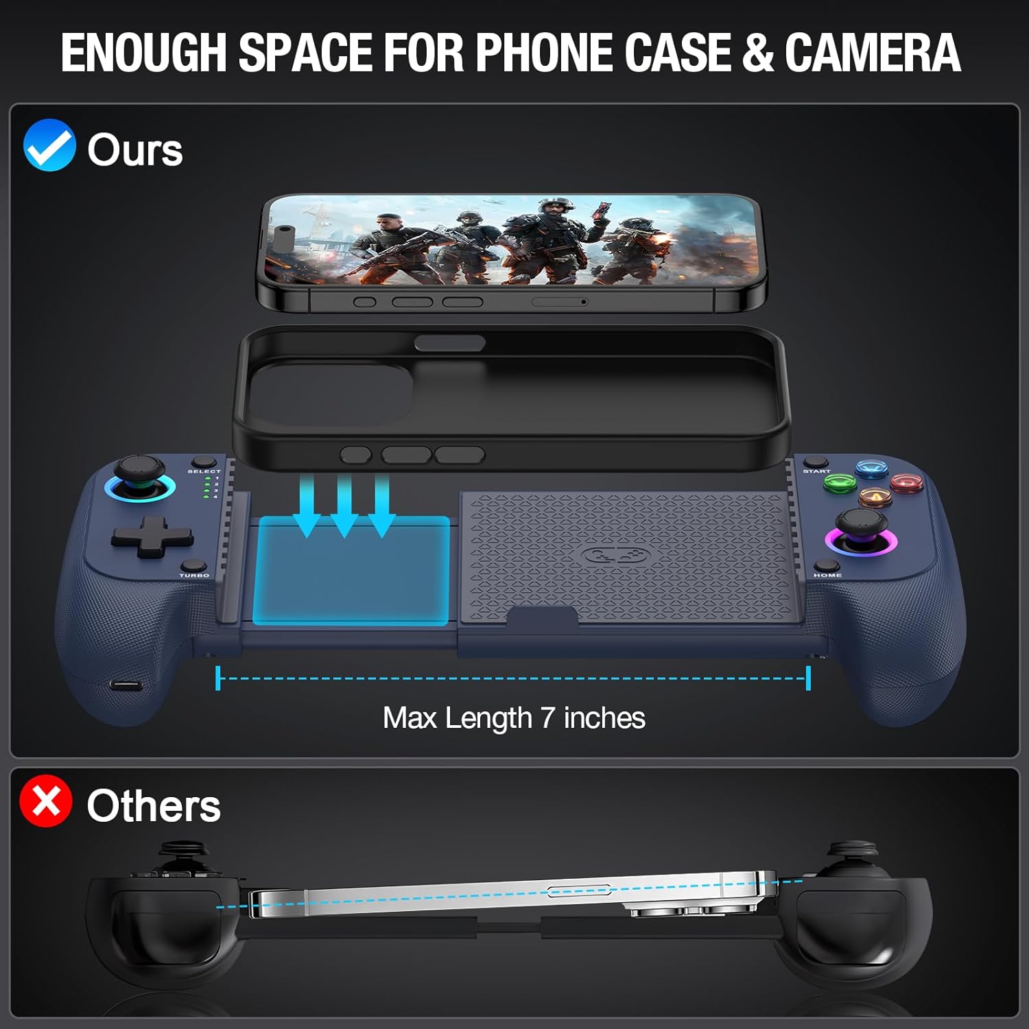 Mobile Gaming Controller, Phone Controller for /Android with Big Grip,Led Light,Hall Effect Joysticks, Cell Phone Slide Controller for Handheld Gaming Mobile Gaming Controller, Phone Controller for /Android with Big Grip,Led Light,Hall Effect Joysticks, Cell Phone Slide Controller for Handheld Gaming