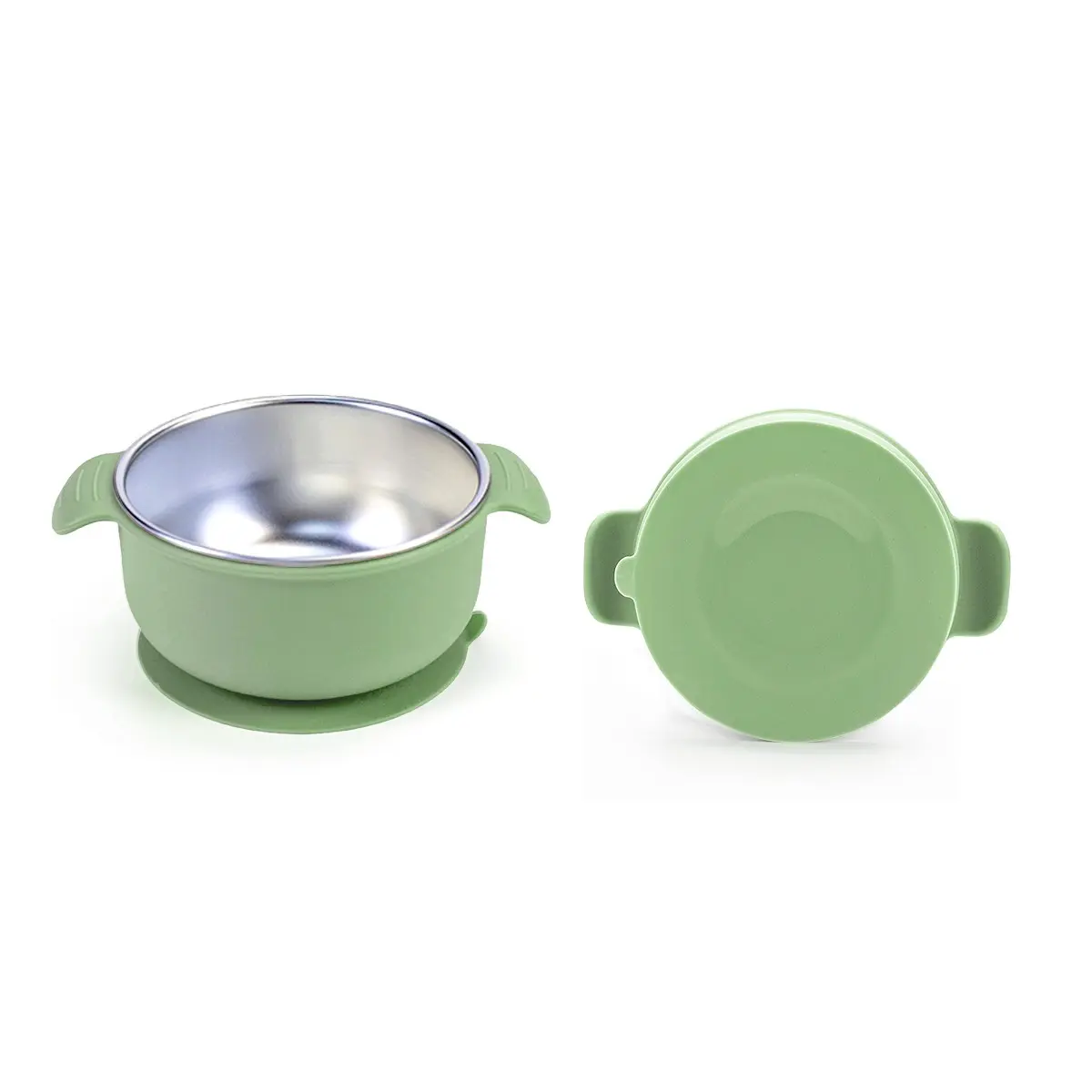 New Kids Stainless Steel Silicone Bowl, Baby Feeding Helper, 304 Stainless Steel Cutlery, Silicone Suction Base, Detachable and Washable
