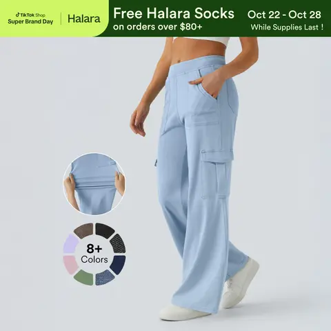 Halara Flex Mid Rise Pockets Straight Leg Casual Cargo Jeans