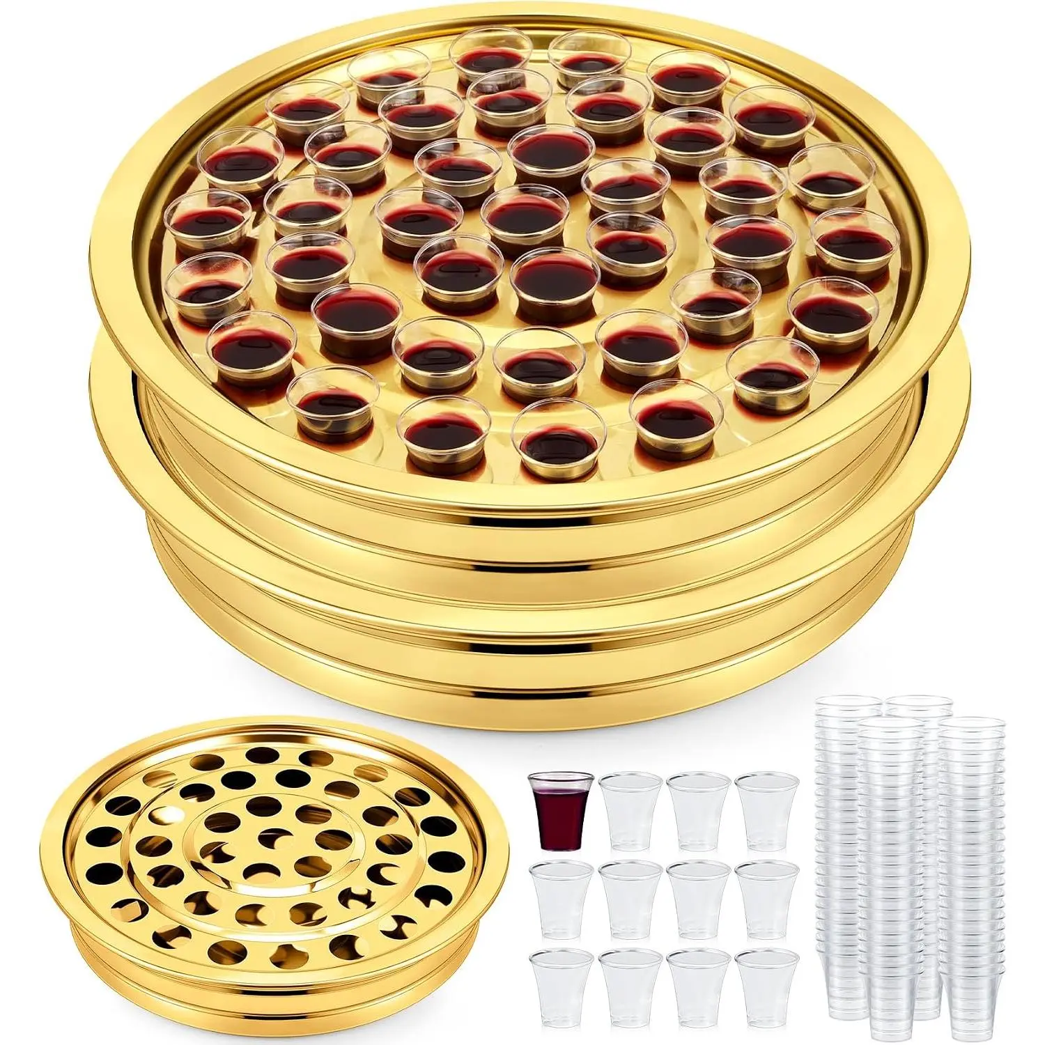 2 count Communion Trays with Disposable Chalices for Church Supplies, Each 40 Holes Communion Supplies Set Stackable Worship Trays for Church  Weddings & Gatherings ()