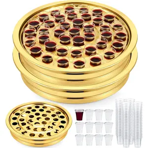 2 count Communion Trays with Disposable Chalices for Church Supplies, Each 40 Holes Communion Supplies Set Stackable Worship Trays for Church  Weddings & Gatherings ()
