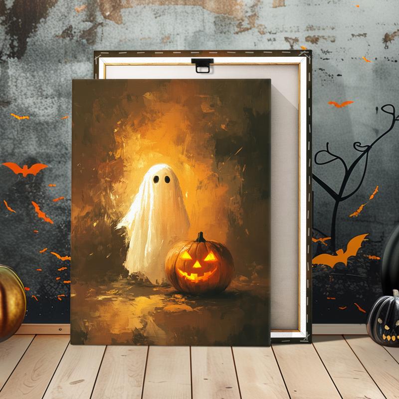 Ghost in The Bathtub Pattern Canvas Painting Framed, 1 Count Halloween Themed Modern Wall Art Painting, Wall Art Decor for Home Living Room Bedroom Office