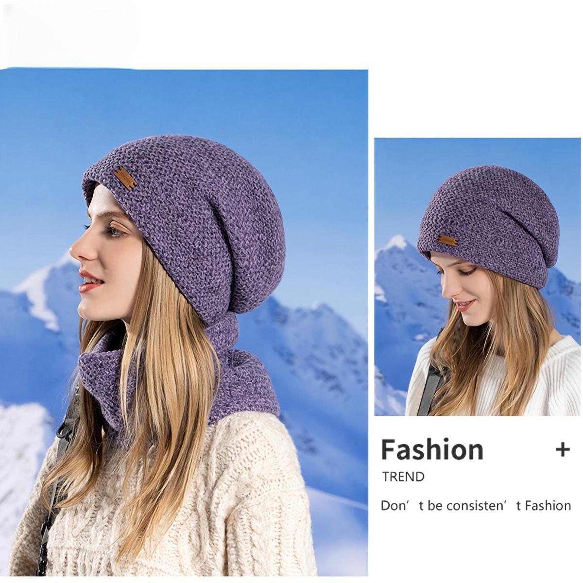 2pcs Women's Winter Hat & Neck/Elastic Ear Protection Beanie/Stackable Hats for Outdoor Activities (Hiking, Cycling, Skiing)/Weather Suitable for New Year & Holiday