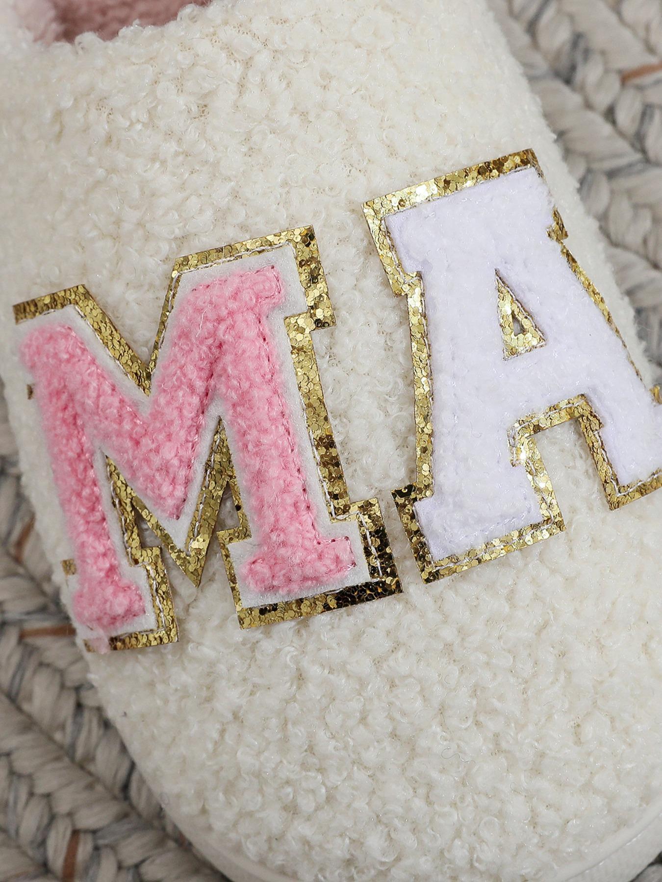 Women's Glitter Letter Pattern Plush Slippers,  House Slippers, Casual Soft Comfortable Home Slippers,  Bedroom Slippers, Ladies Slippers, Warm Slippers for Indoor & Outdoor Use for Fall & Winter