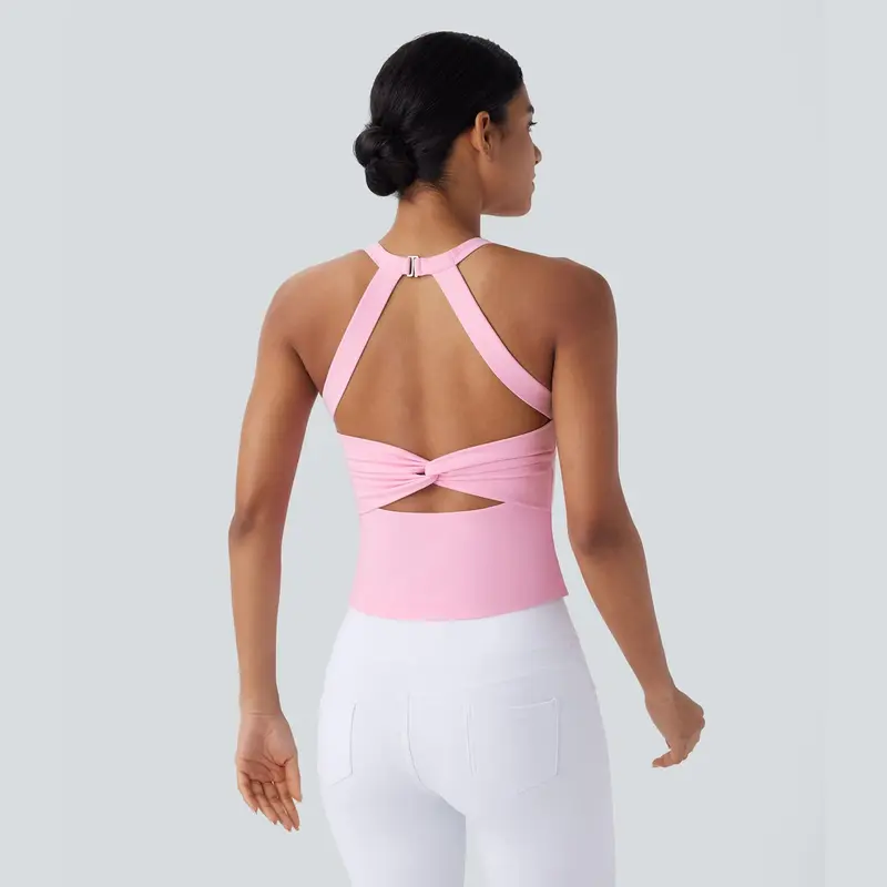 Halara Softlyzero Plush Backless Cut Out Twisted Yoga Tank Top
