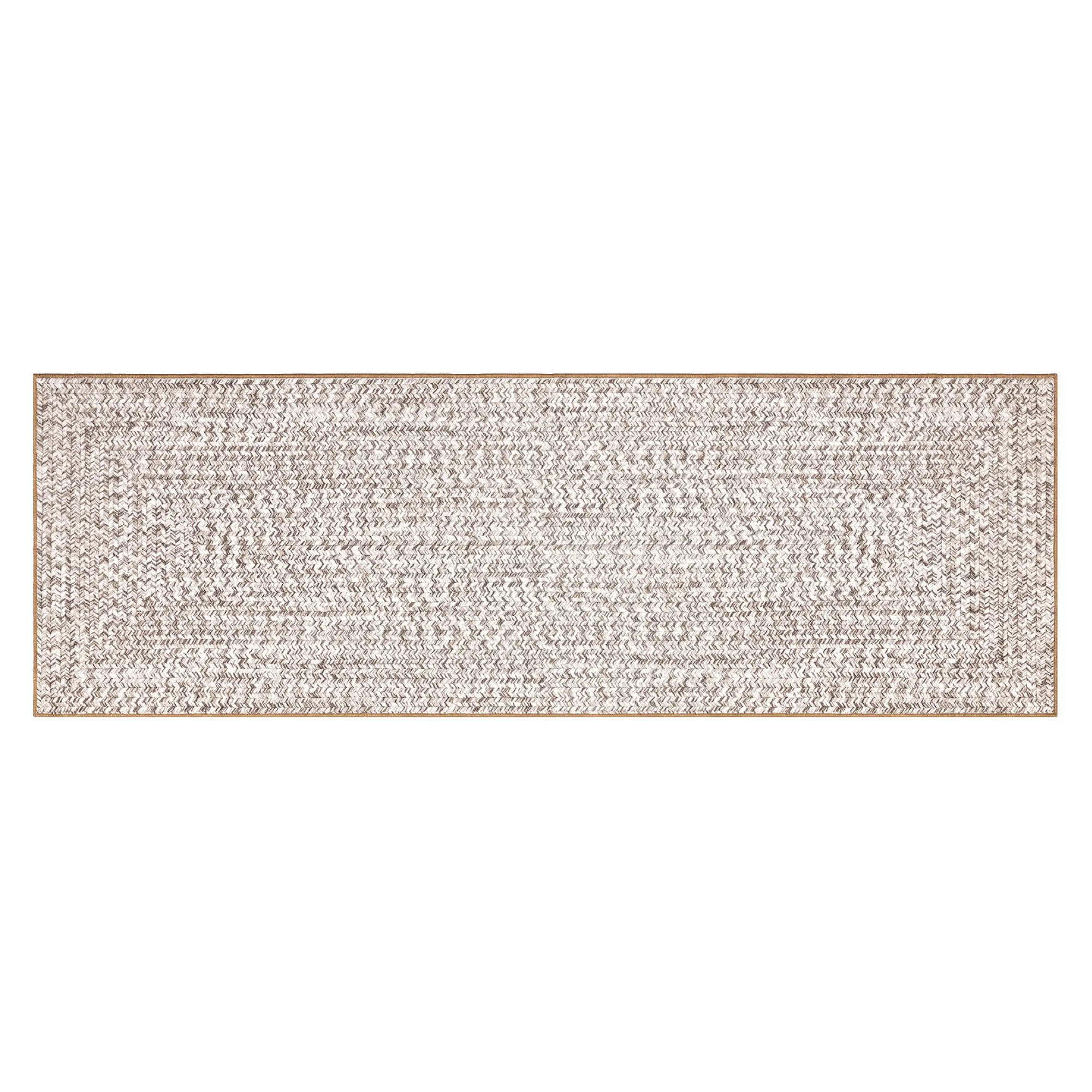 2x10 Washable Runner Rug, Woven Look Faux Wool Hallway Carpet with TPR Non Slip Backing for Entryway Kitchen, Greige