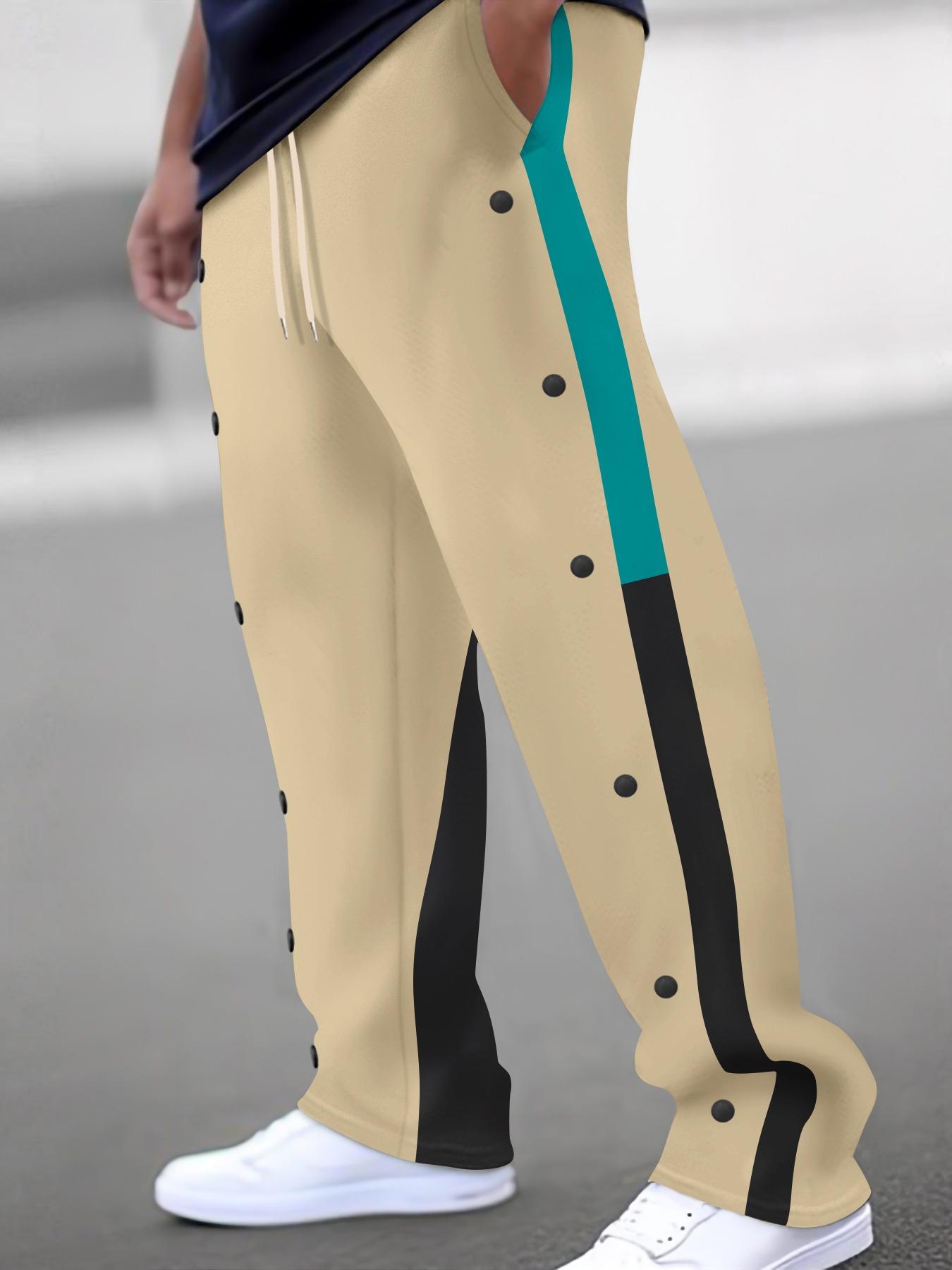 Men's Colorblock Drawstring Waist Pants, Regular Fit Casual Comfy Pocket Trousers for Daily Wear, Men's All-Match Trousers for All Seasons, Colorblock Sweatpants
