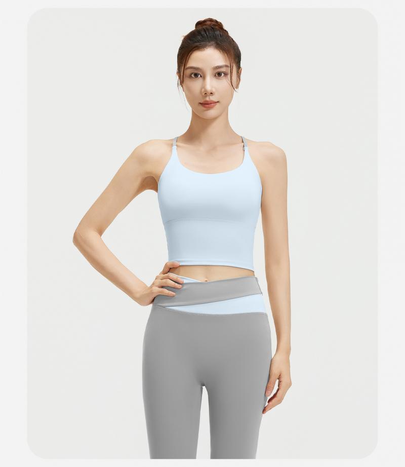 Women's Naked Feeling Breathable Sports Set, High Stretch Color Block Design, One-Piece Fixed Cup, Slimming Fitness Yoga Outfit