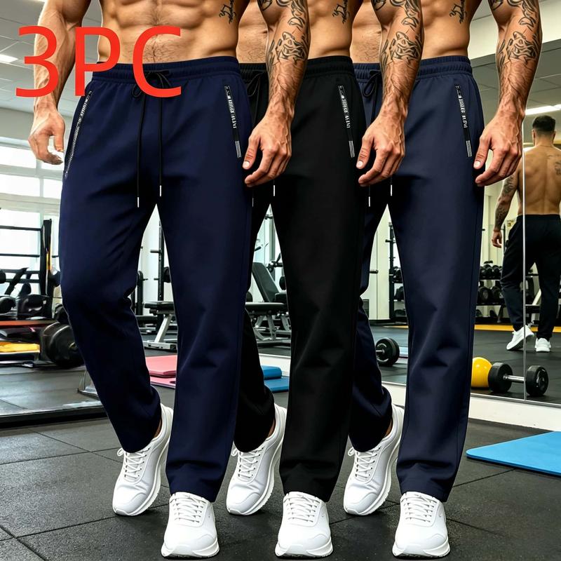3PC Men's Sports Jogging Pants, Drawstring Waist Circumference, Quick Drying Fabric, Zipper Side Storage Bag, Suitable for Gym Training, Camping, Jogging, and City Street Casual Wear