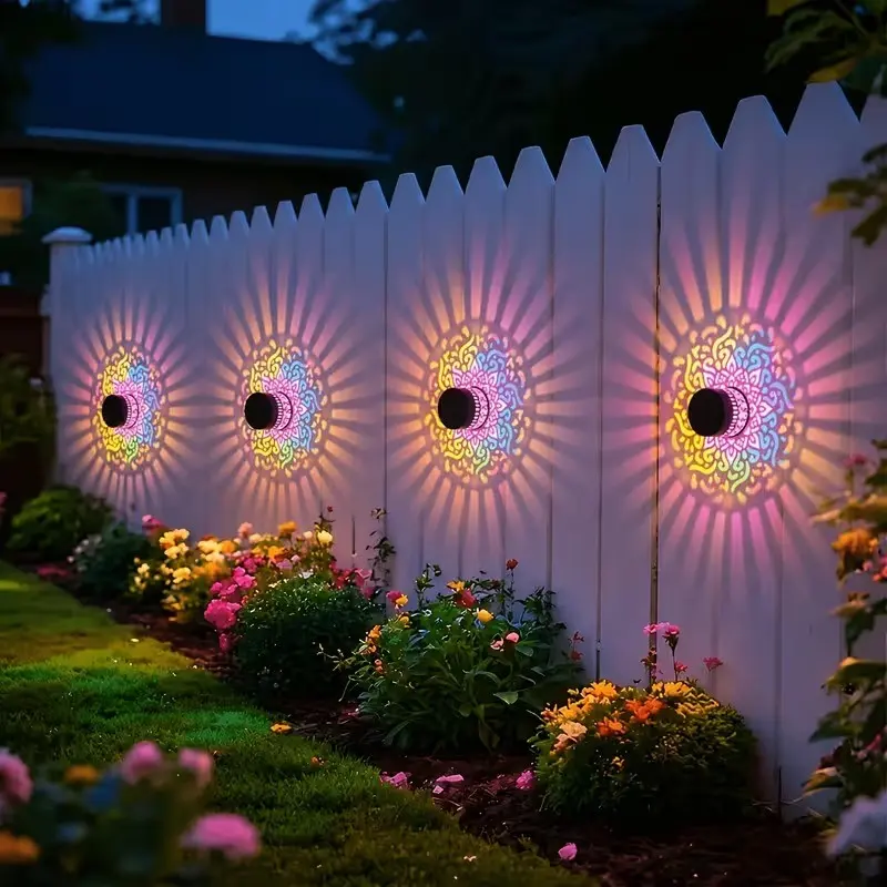 Multicolor Mandala Solar Fence Light, Ip65 Outdoor Patio Lamp, Garden Landscape Light, Christmas Holiday Lighting, Wall Decor