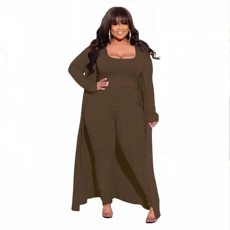 Womens  Knitted 3 Piece Set Long Sleeve Cardigan Overcoat Crop Top and High Waist Wide Leg Pants Suit Outfits