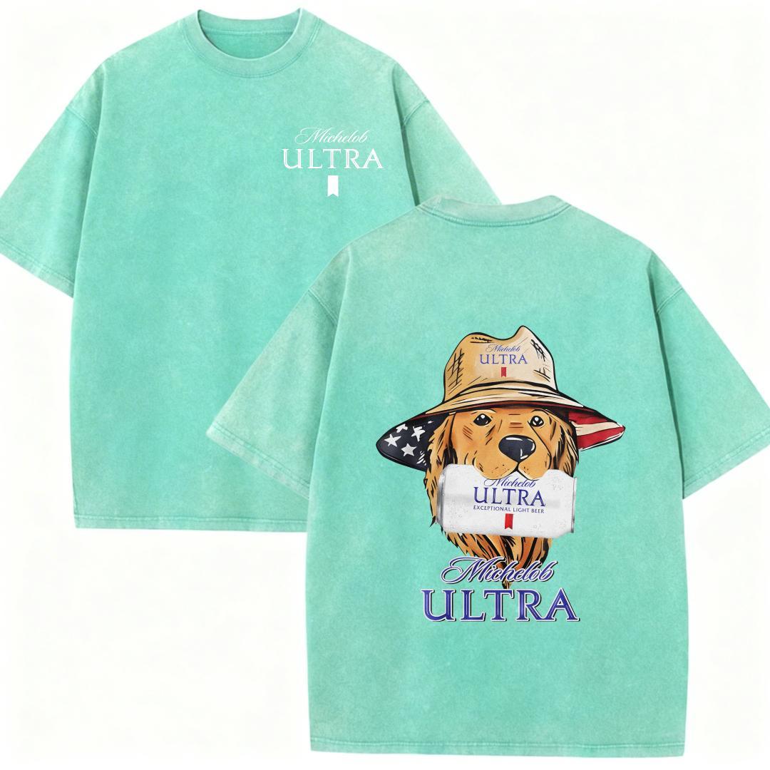 1 PCS "Michelob Ultra - American Dog" Vintage Graphic Tee Made Of 100% Breathable Cotton, Men's Round Neck Printed Short Sleeve Casual Everyday T-Shirt, They Are Excellent Gifts For Friends And Family, A Youthful And Fashionable Design, Graphic Tees Men