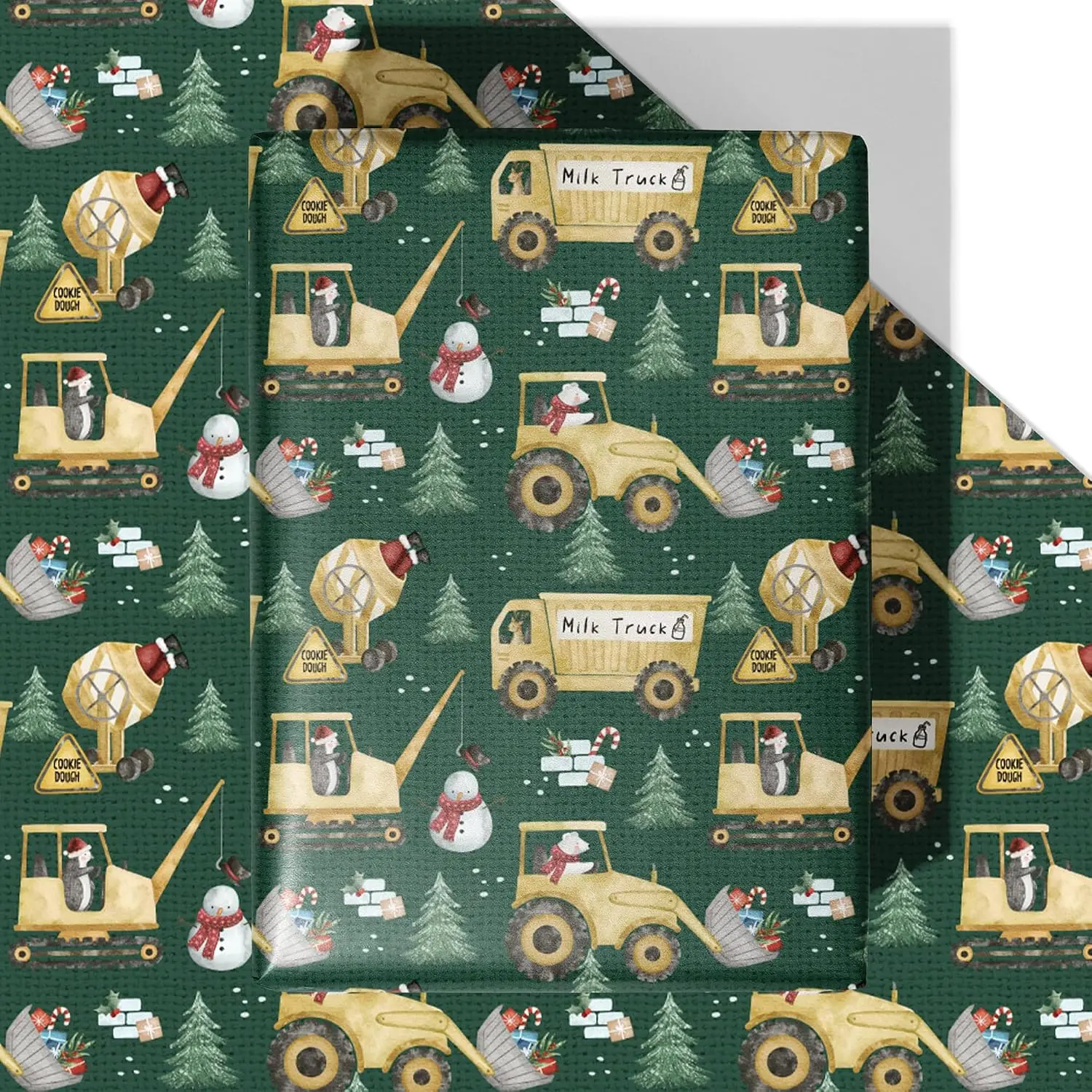 Construction  Christmas Wrapping Paper - 4  Sheets, 28 * 40 Inches - Green   Snowman Xmas  Wrapping Paper,  for  for  Boys Christmas Birthday