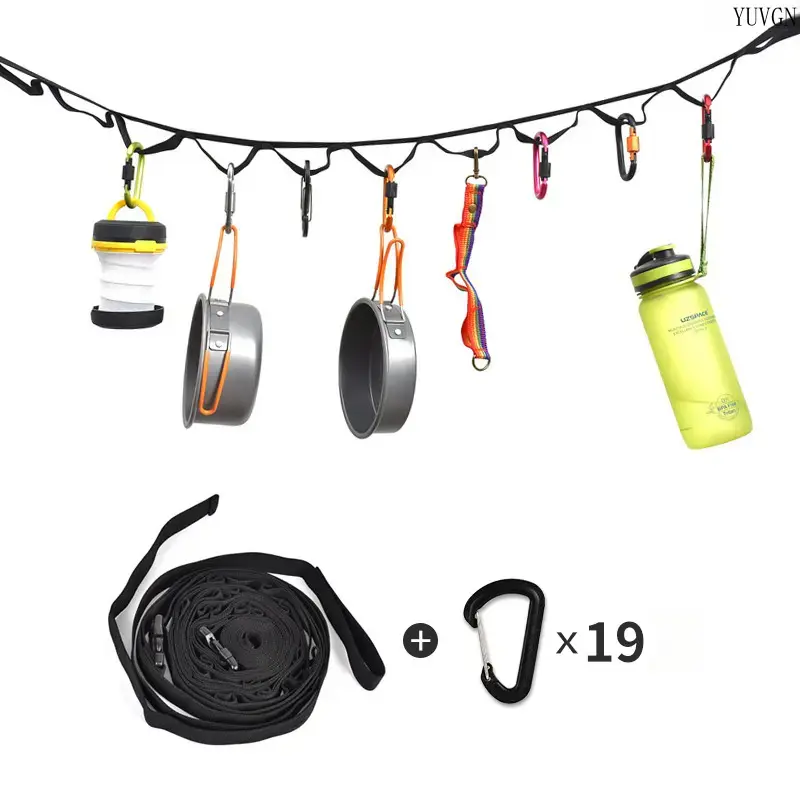Multi Loop Outdoor Tent Organizer Binding Strap, 19 Holes Heavy Duty Camping Hanging Lanyard, Multifunctional Gear Storage Clothes Hanging Rope for Travel Backpack Backyard Picnic