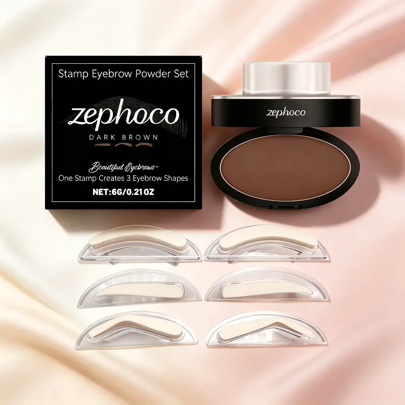 Water‑Resistant Long‑Lasting Natural Eyebrow Makeup Tool, Eyebrow Shaper Set, One‑Step Brow Stamp & Powder Kit with 6 Reusable Brow Stencils, Fast Brow Shaping for Makeup Beginners, Create Perfect Symmetrical Brow Lines