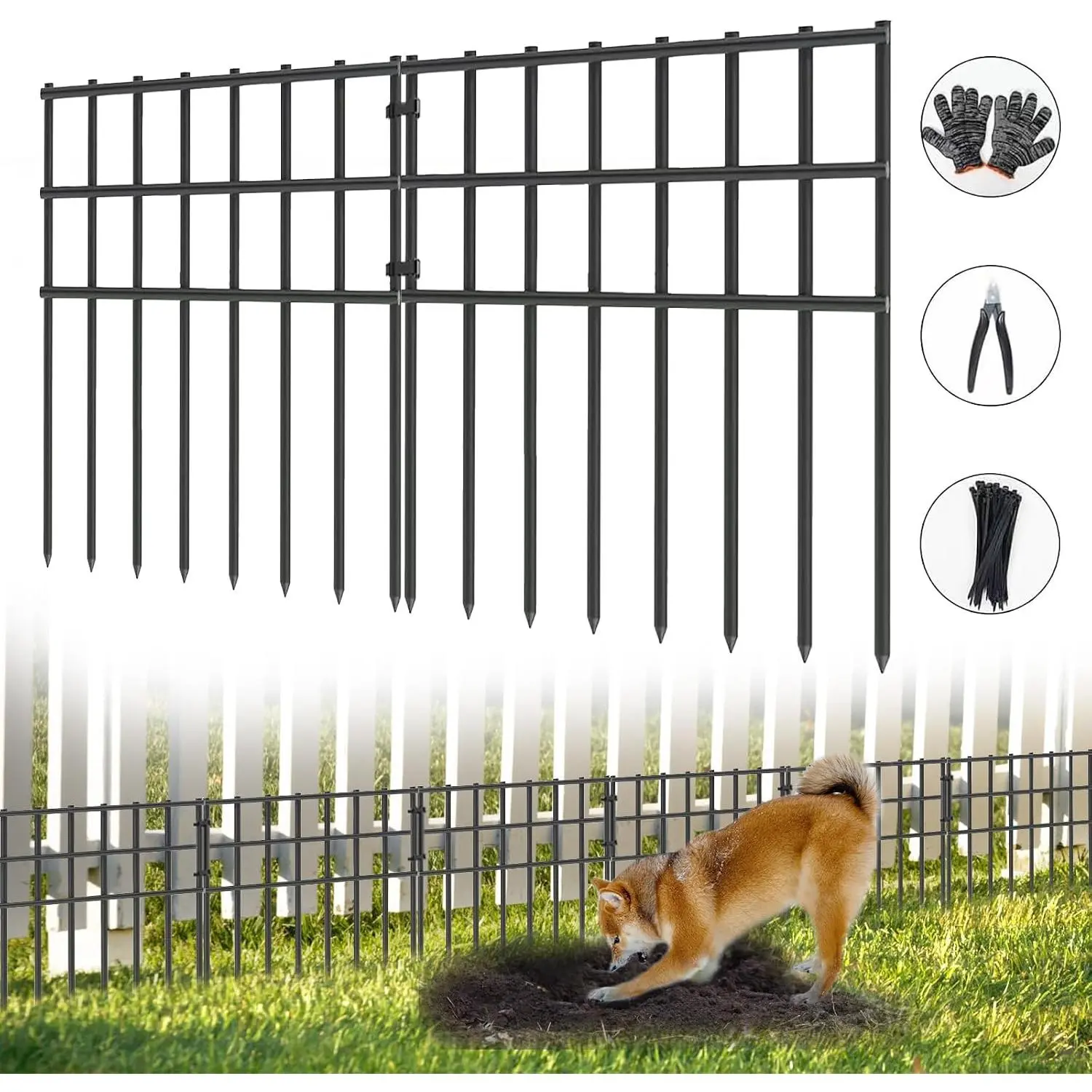 10-Pack Outdoor Rustproof Thick Steel Garden Barrier Fence Panels, 17in H x 10.8ft L, Black Modern Design for Home Improvement & Garden Decor