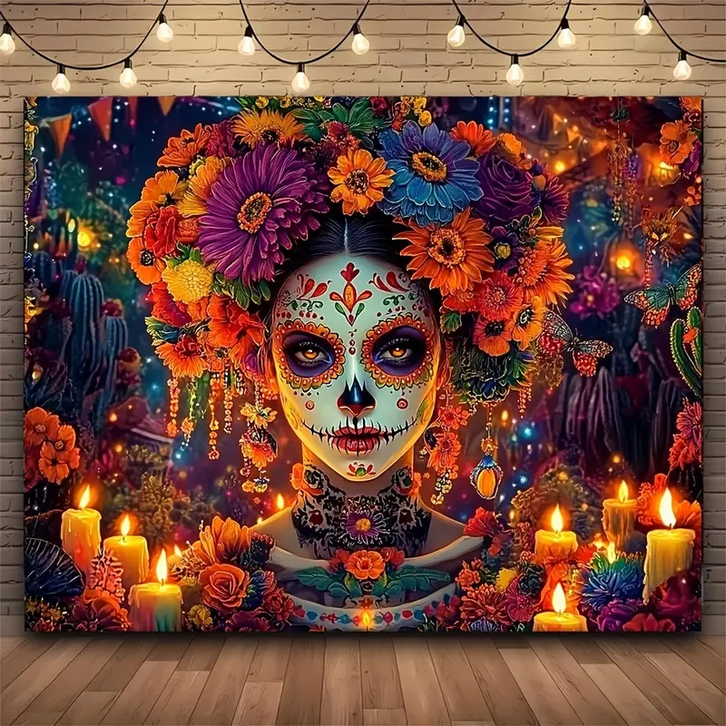 Artistic sugar skull & flower tapestry, ideal wall decor for Gothic, boho & exotic homes. Large size, stylish wall hanging for bedroom and living room.   Personalized Floral with Moon aesthetic def tone Tapestry Wall Hanging trippy Bohemian life