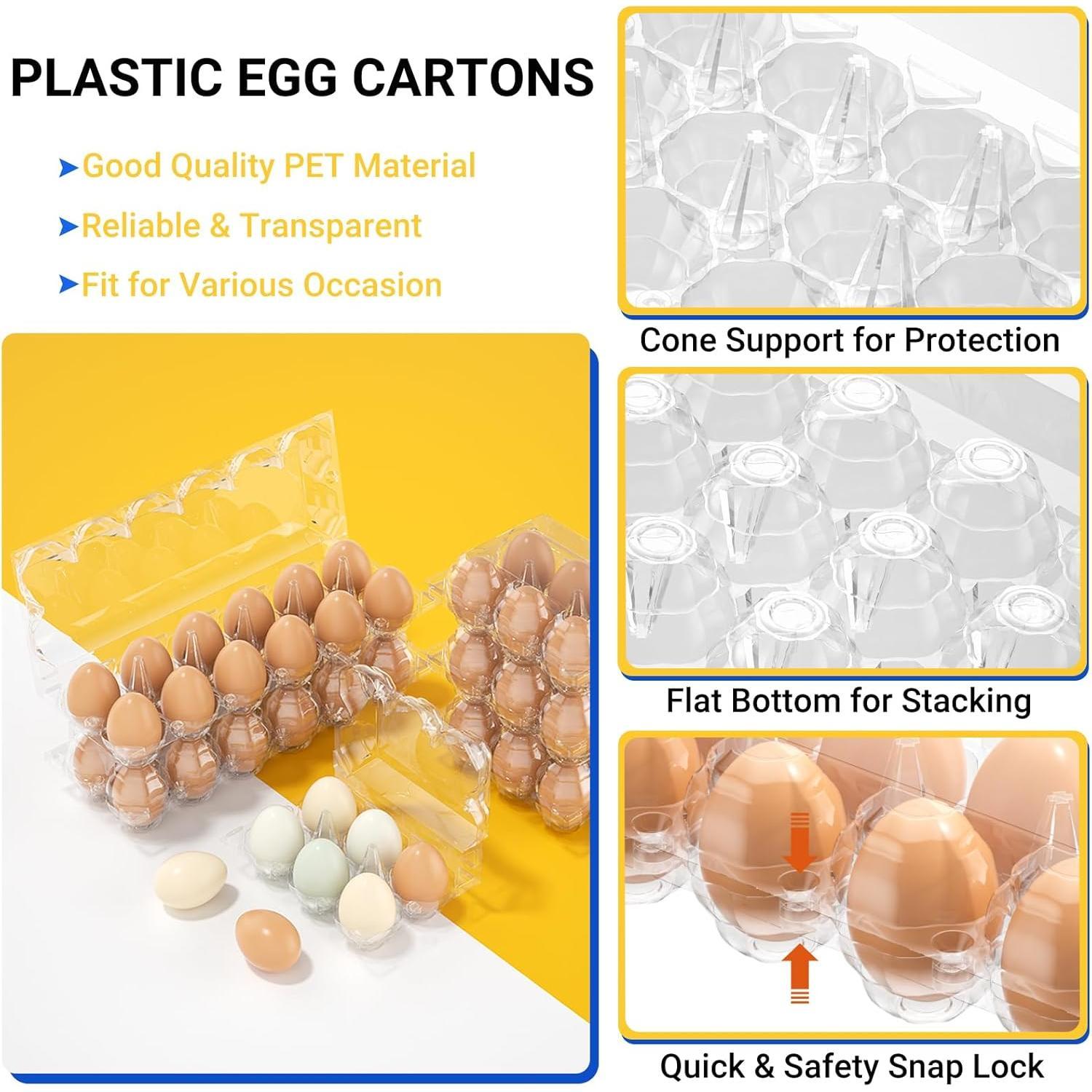 120 Pack Plastic Egg Cartons  Bulk, 12 Count Clear Egg Containers for Fresh Chicken Eggs, 3x4 Grids Refrigerator Egg Trays for Refrigerator Storage, Chicken Farm, Market Display & Commercial Use