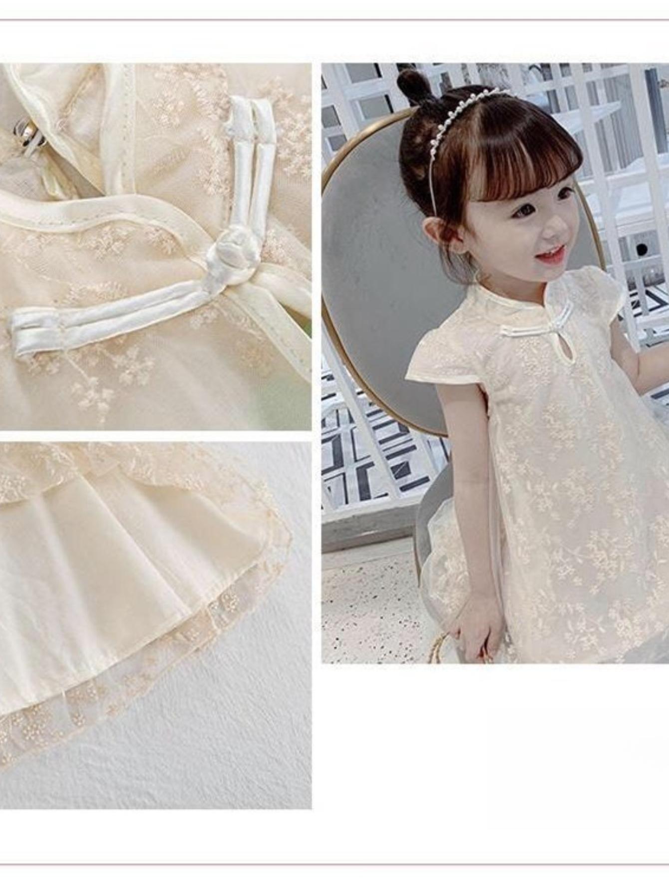 NewGirls' Clothing New Chinese Style Cheongsam Mesh Dress Summer Clothing Cheongsam Dress Princess Dress Loose Girl Dress, Simple and Generous Fashion Classic Casual Versatile, Outdoor Activities, as Gifts, Daily Parties