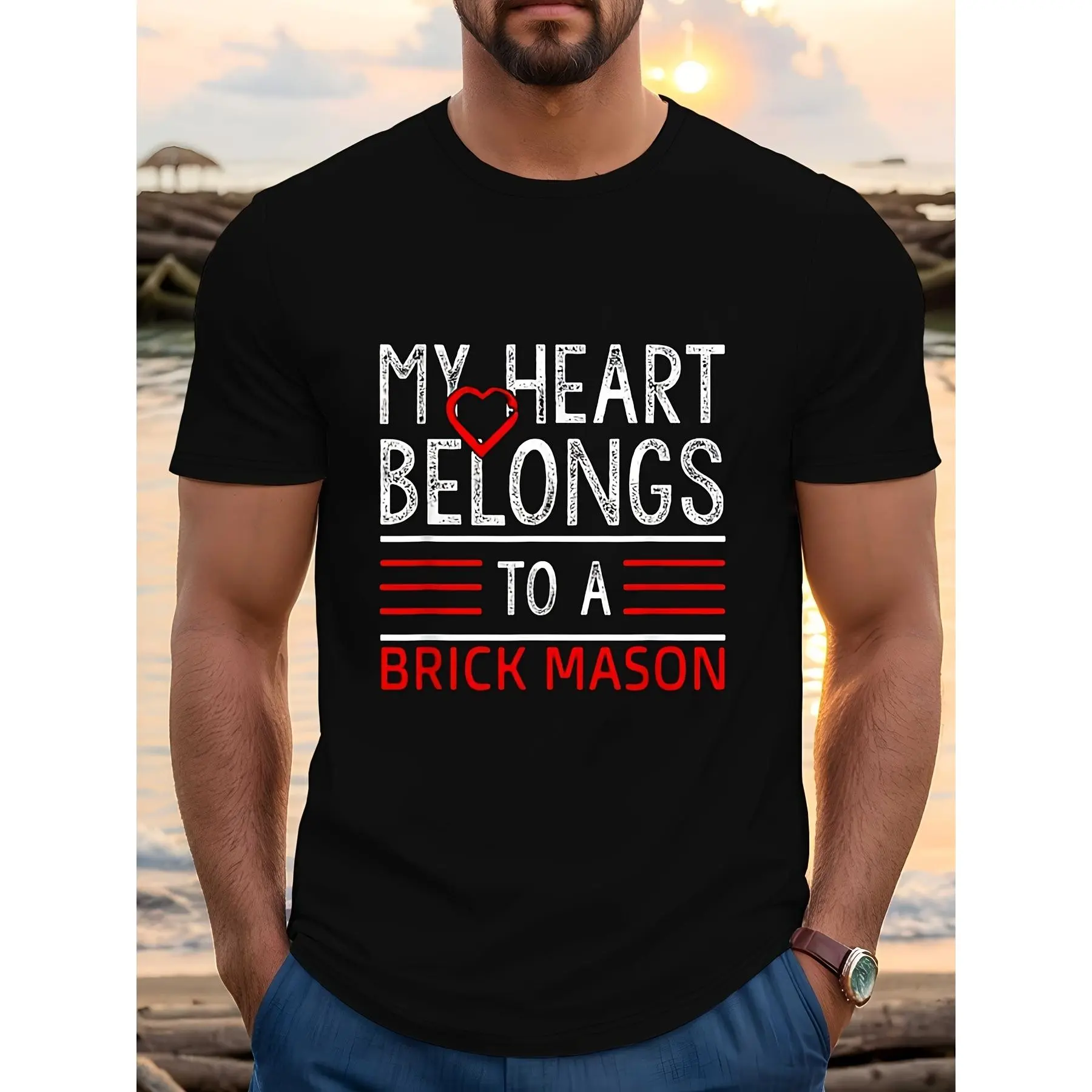 Men's Retro Brick Mason Slogan Graphic T-Shirt - Round Neck, Casual Wear, Machine Washable for Bricklayers & Masonry Enthusiasts