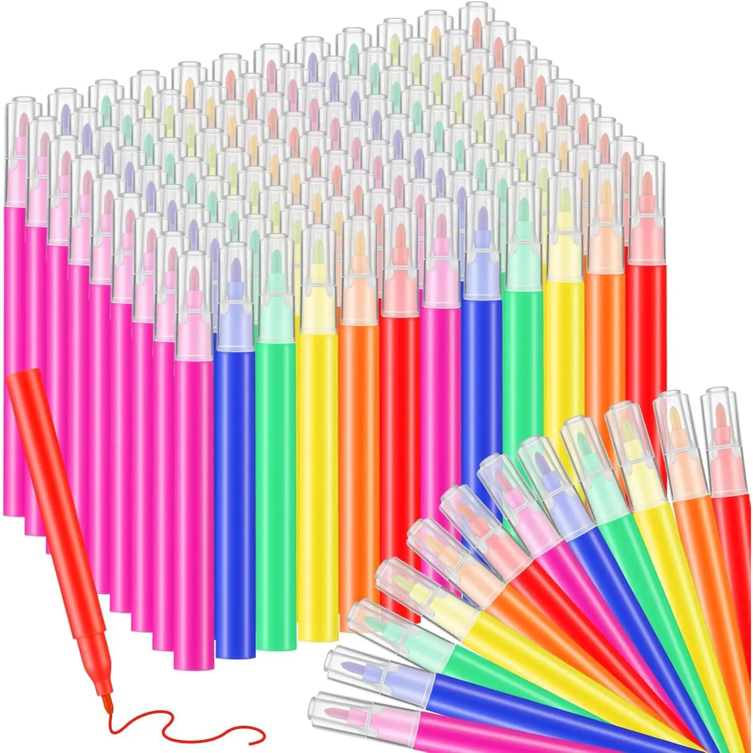 300 count Mini Markers Colored Pen Bulk, 0.8mm Tip, 6  Colors 3.5 Inch Portable Short Colored Markers for Artworks, Graffiti, Parties, Glass , Office Supplies