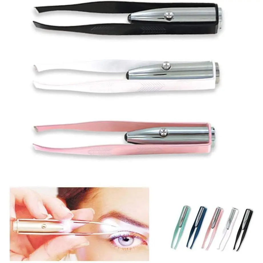 1st Choice 3 Stainless Steel Make Up LED Light Eyelash Eyebrow Hair Removal Lighted Tweezer New model