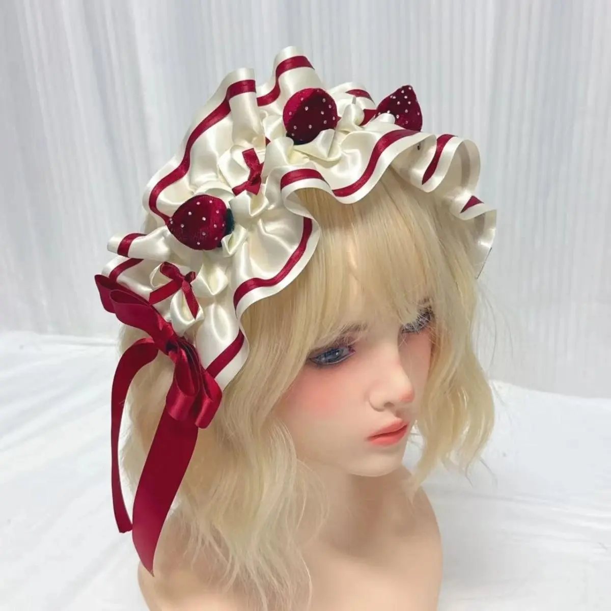 Kawaii Cute Japanese Subculture Lolita Hairband Wine Red Strawberry Cake Bow Handmade Headband Accessories For Ladies Girls