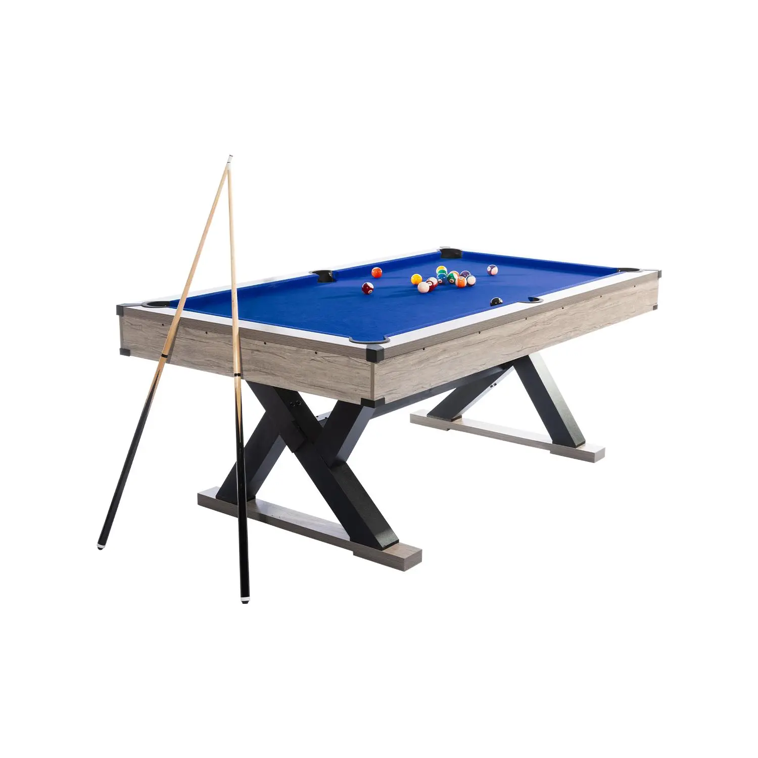 7FT Heavy Duty Billiard Pool Table for Adults - Metal Frame, X/K-Leg Design, Complete Set (2 Cues, 16 Balls, Chalks, Triangle, Brush) - Black/Red Professional Cloth, Rustic Grey Finish, 84in summerwins