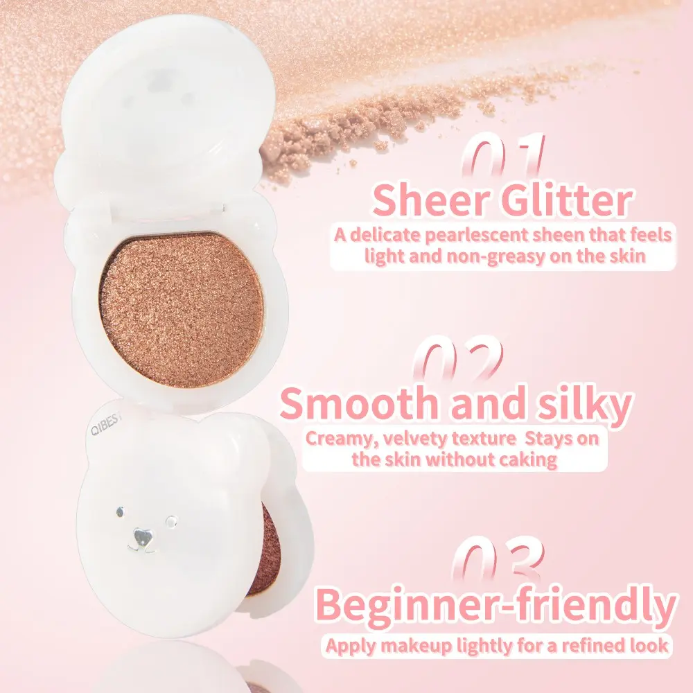 Cute Bear Glitter Eyeshadow, Fine and Smooth Texture, Multi-Use for Eyes, Under Eyes, Inner Corners, Perfect for Makeup Enthusiasts