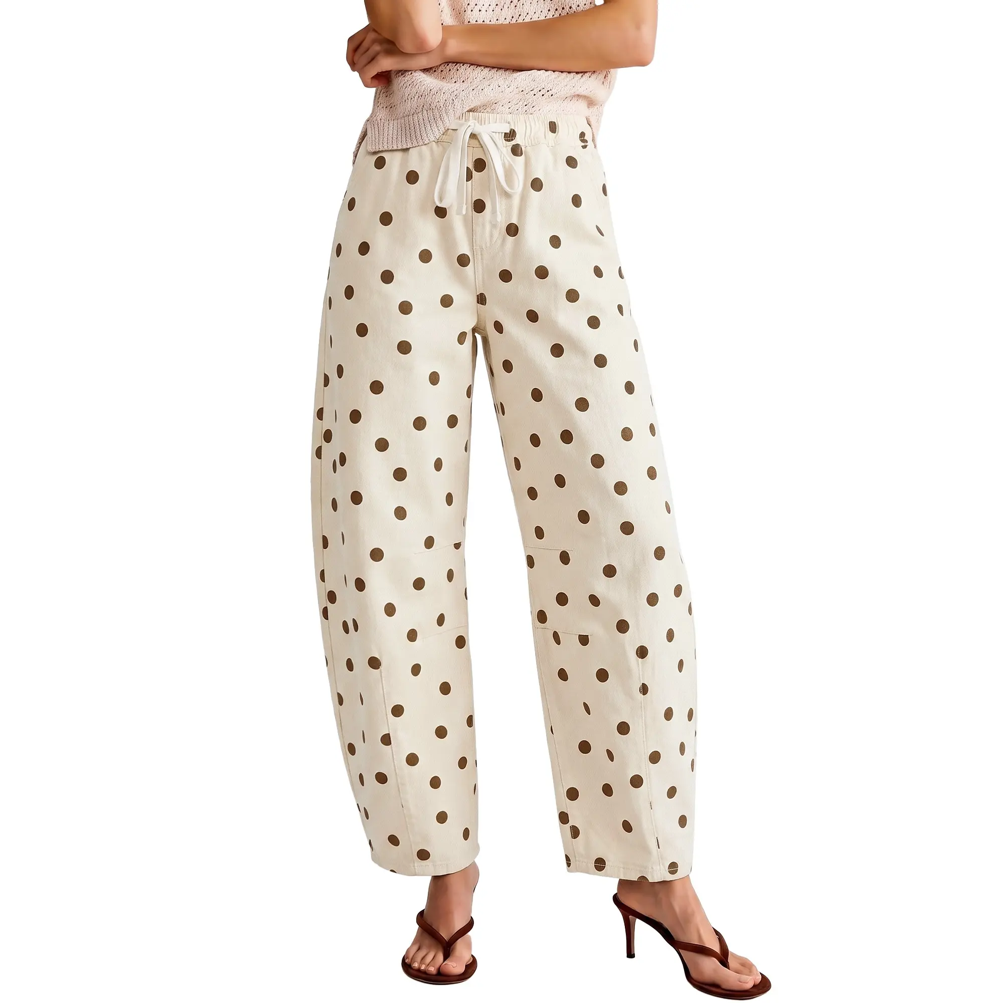【NEW DROP】GRAPENT Barrel Womens Jeans High Rise Polka Dot Pull On Stretch Denim Pants | Cropped Jeans for Women, Elastic Waist with Drawstring, High Waisted, 27 Inch Inseam, Dressy Casual Outfit, Casual Daily Wear backtoschool