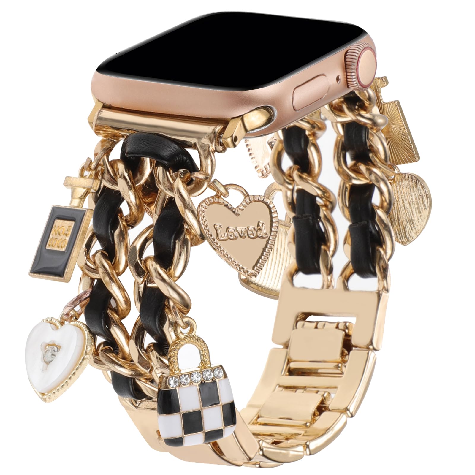 Smart Watch Bands, 2 Counts Stylish Watch Band with Unique Pendants, Replacement Watch Band for iWatch Series, Gift for Wife